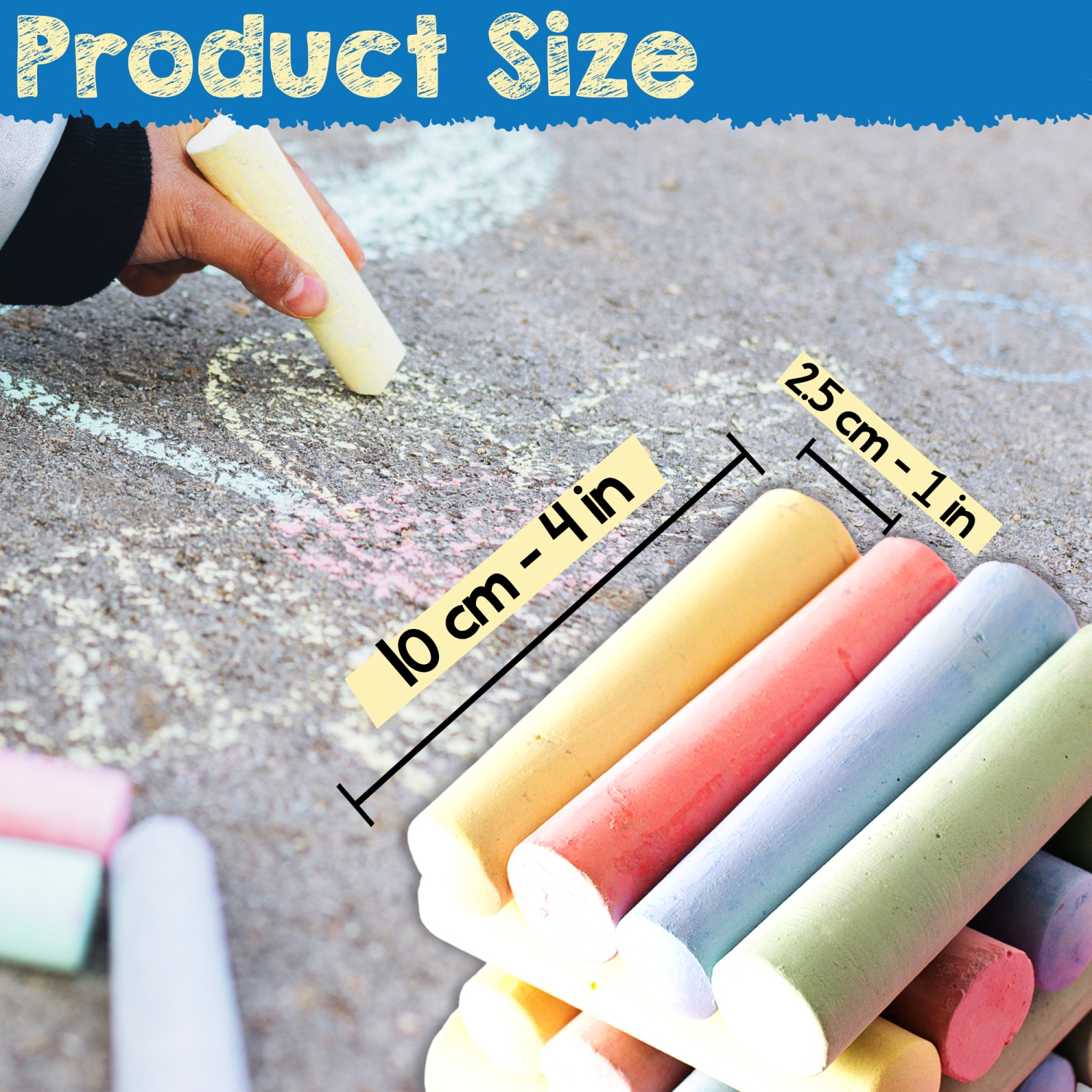 Scaup 5-Color Sidewalk Chalk Set - 100-Piece Multi-Colored Jumbo Chalk Sticks for Outdoor Use on Asphalt, Concrete, Pavement and Driveways