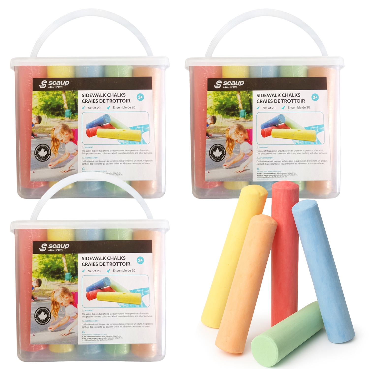 Scaup 5-Color Sidewalk Chalk Set - 60-Piece Multi-Colored Jumbo Chalk Sticks for Outdoor Use on Asphalt, Concrete, Pavement and Driveways