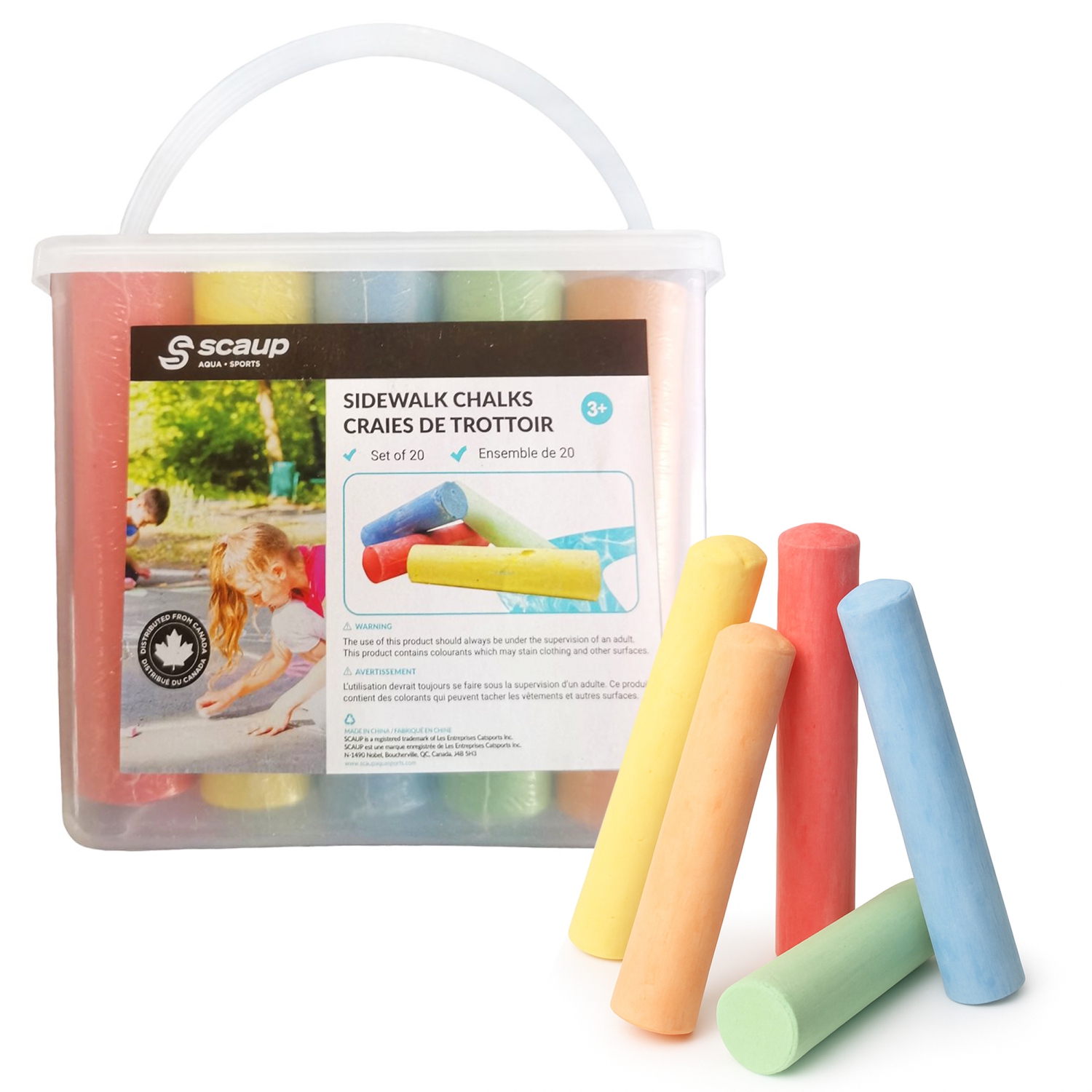 Ensemble de craies de trottoir à 5 couleurs de Scaup - 20 craies géantes multicolores pour une utilisation extérieure sur l'asphalte, le béton, le