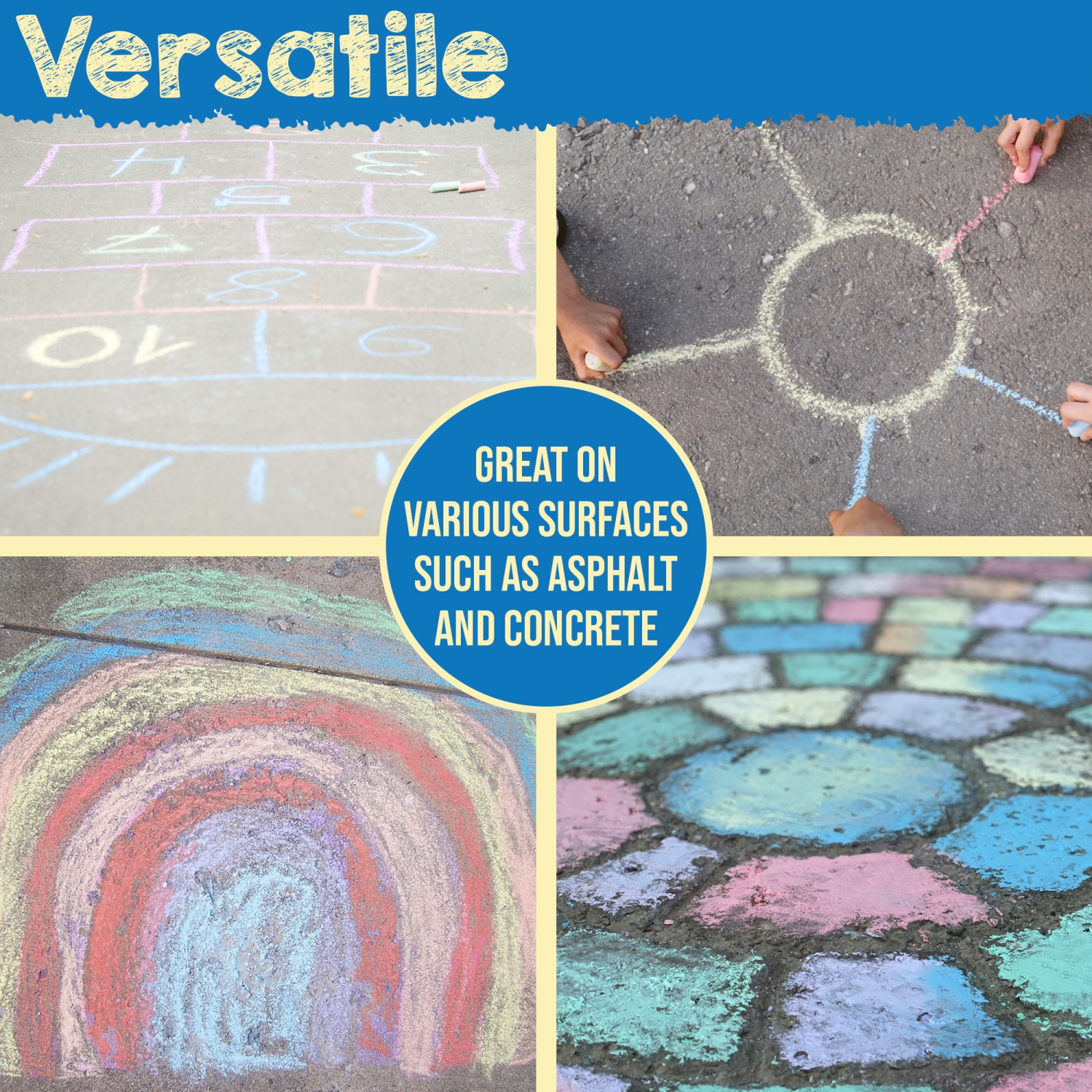 Ensemble de craies de trottoir à 5 couleurs de Scaup - 20 craies géantes multicolores pour une utilisation extérieure sur l'asphalte, le béton, le