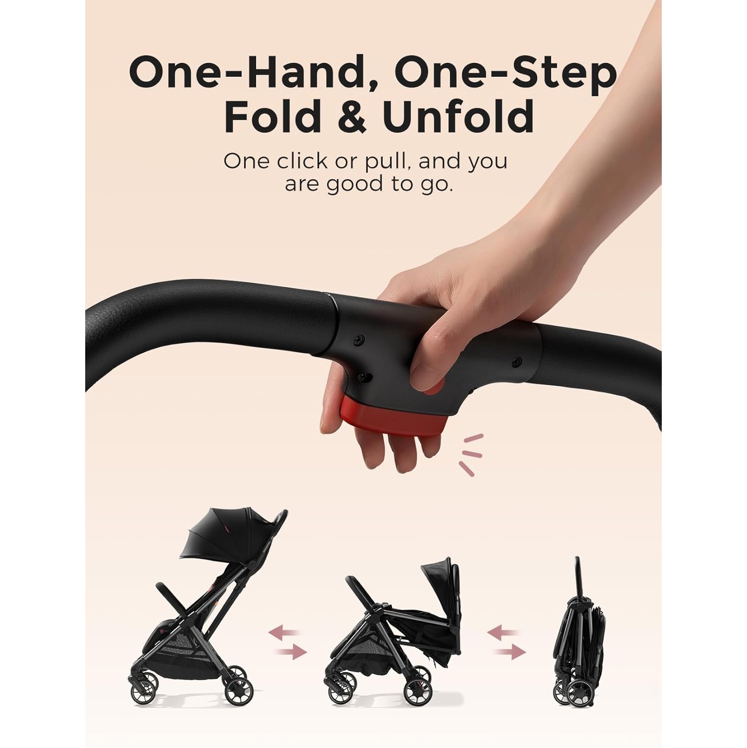 Momcozy ClickGo Lightweight Stroller, Compact Travel Stroller for Airplane with One-Click Fold, Baby Stroller and Toddler Stroller with Large Canopy