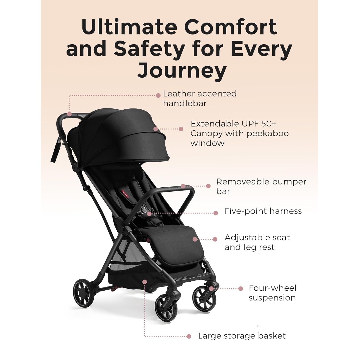Momcozy ClickGo Lightweight Stroller, Compact Travel Stroller for Airplane with One-Click Fold, Baby Stroller and Toddler Stroller with Large Canopy