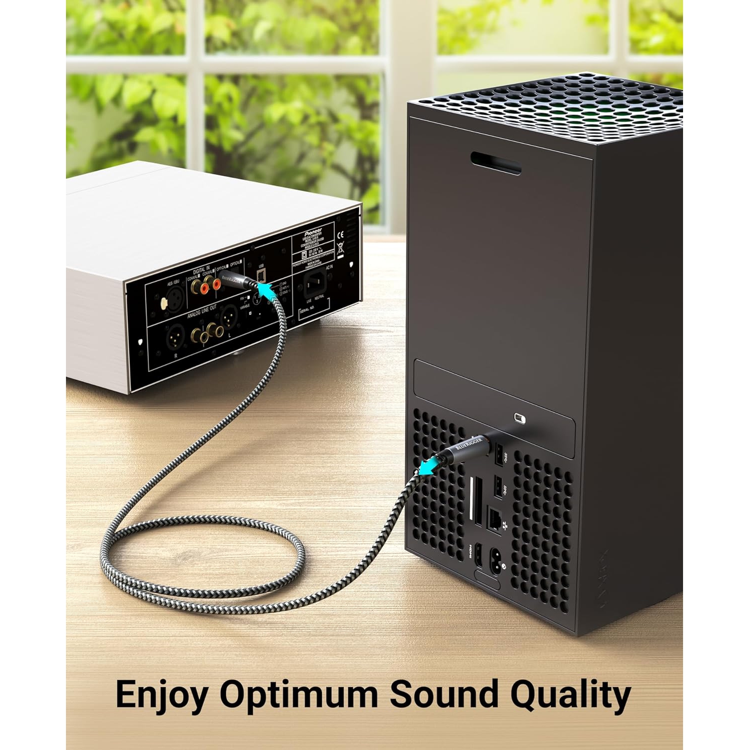 Digital Optical Audio Toslink Cable, Fiber Optic Braided Cord, Aluminum Shell, 24K Gold-Plated, for Home Theatre, Sound Bar, TV, Xbox, PS5/PS4, 50FT