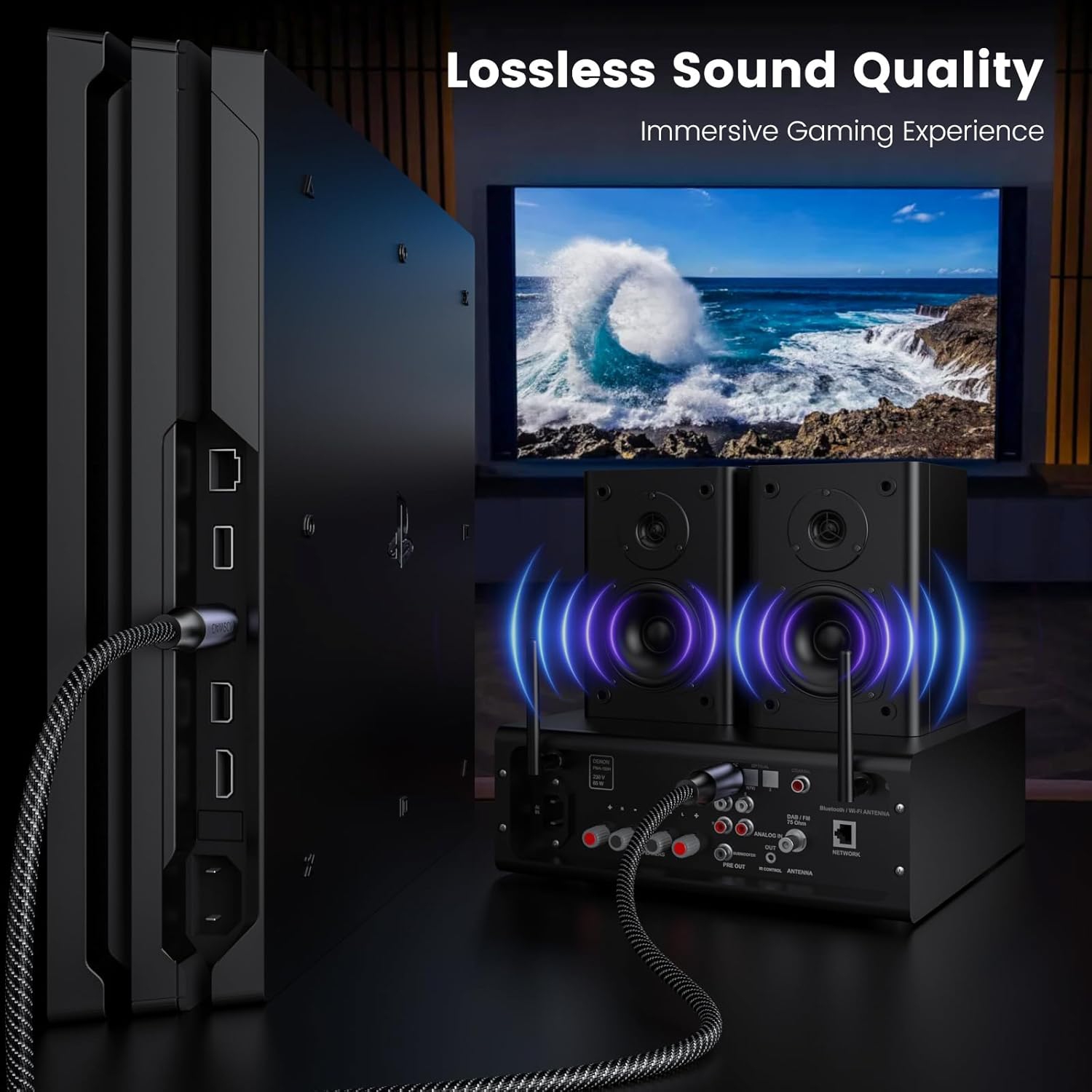 Audio Cable, Optical Male to Male Cable, Digital Cable Extension, Optical Cable Extension Braid Cables 24k Gold-Plated for Soundbar, TV, Home