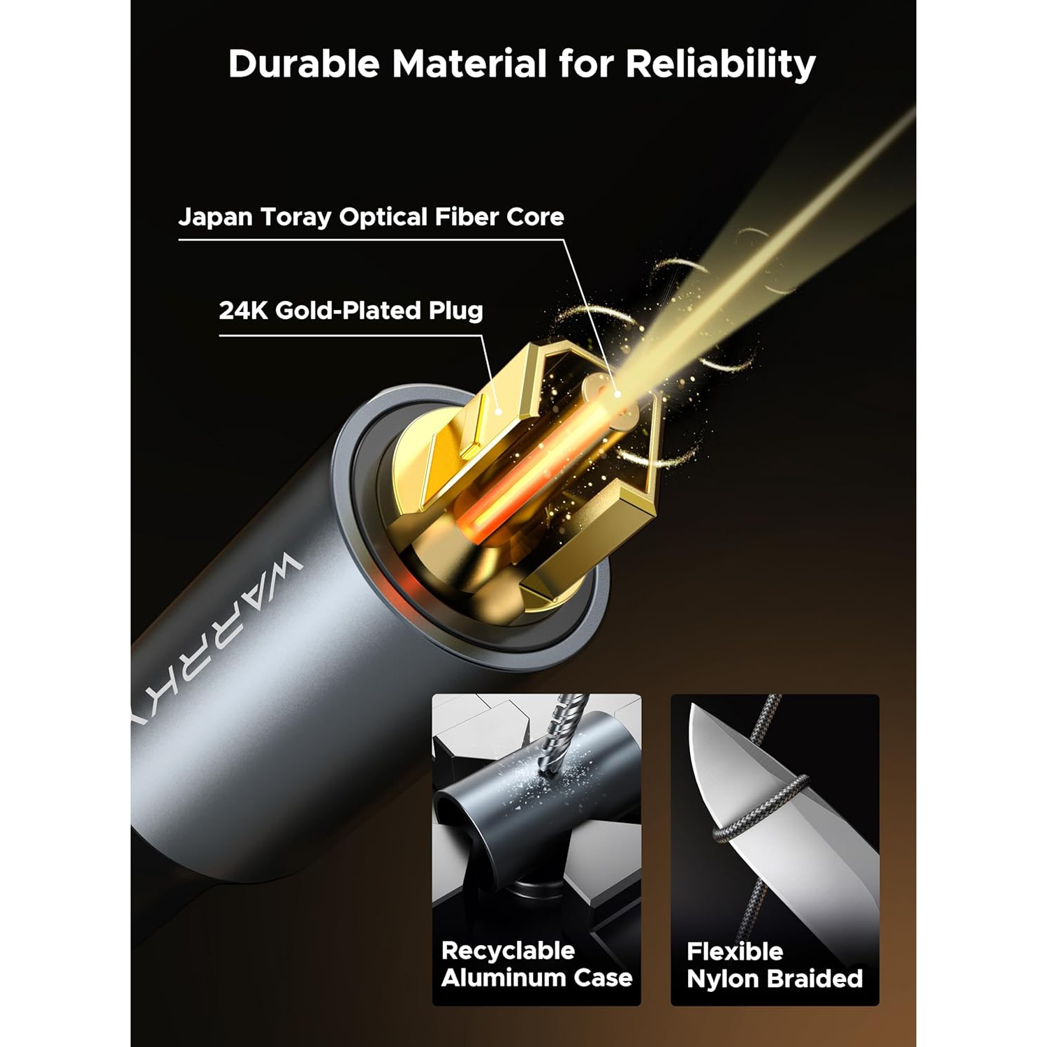 Câble audio optique tressé en nylon, boîtier en aluminium, câble optique plaqué or, câble audio numérique en fibre optique Toslink pour barre de son,