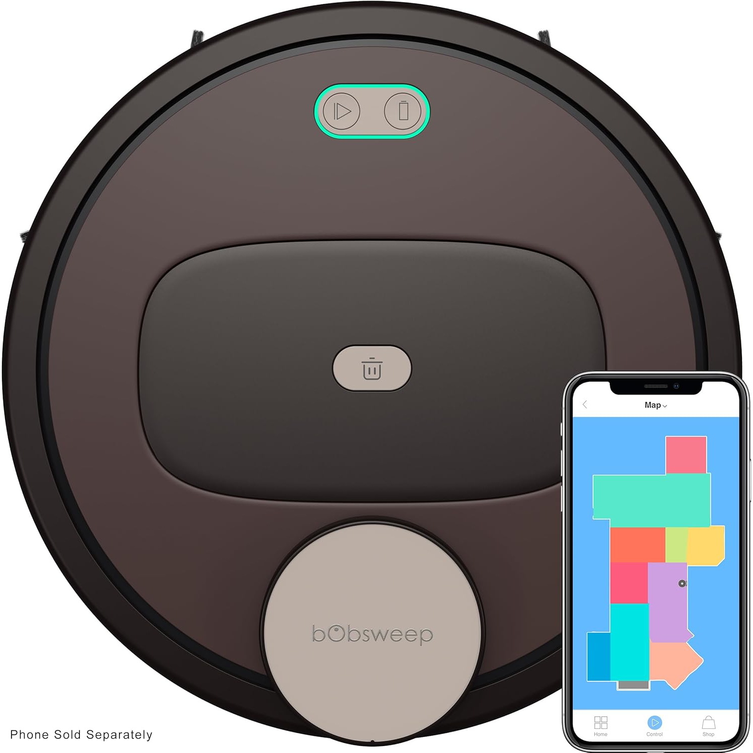 Aspirateur robot et vadrouille connecté Wi-Fi PetHair Appetite de Bobsweep, café