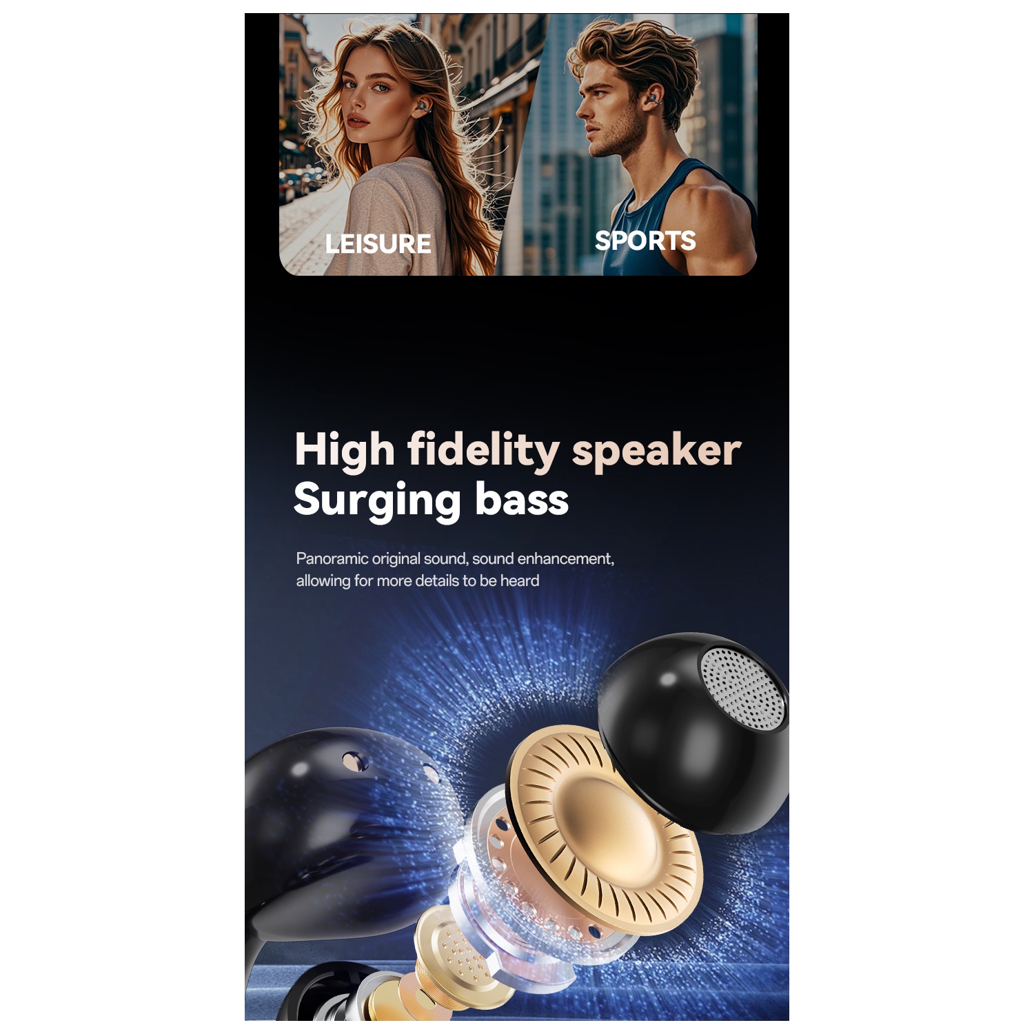 Écouteurs sans fil Bluetooth à pince avec écran tactile LED, écouteurs sport à conduction osseuse sans douleur pour tablettes, portables, téléphones