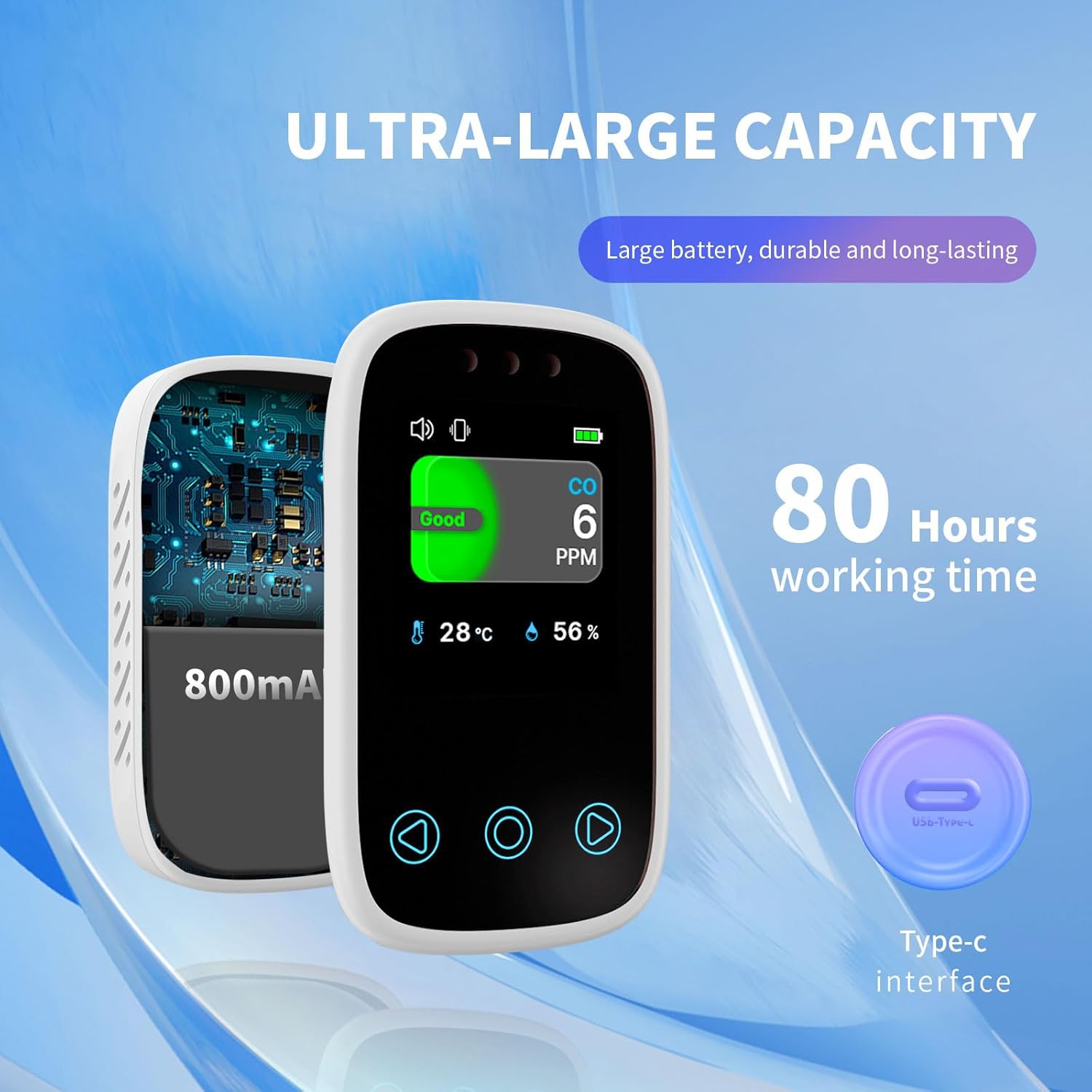 Mini 3 in 1 Carbon Monoxide Alarm, Home Detection Honeycomb Briquette Gas Alarm, CO Detector for RV, Car, Travel, Camping, Home