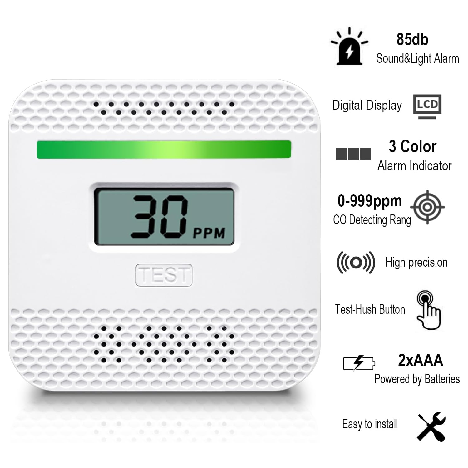 Mini Carbon Monoxide Alarm with Digital Display, CO Independent Gas Monitoring Alarm, Suitable for Travel/Car/House/Kitchen/Restaurant/Hotel/Office