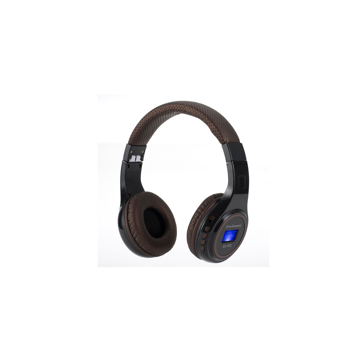 Écouteurs sport sans fil Bluetooth lumineux N75, écouteurs stéréo avec carte insérés dans la tête, écouteurs Bluetooth radio pliables - brun