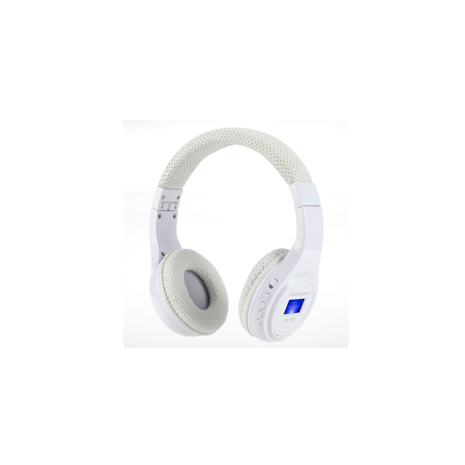 Écouteurs sport sans fil Bluetooth lumineux N75, casque stéréo avec carte insérée dans la tête, casque d'écoute Bluetooth radio pliable - blanc