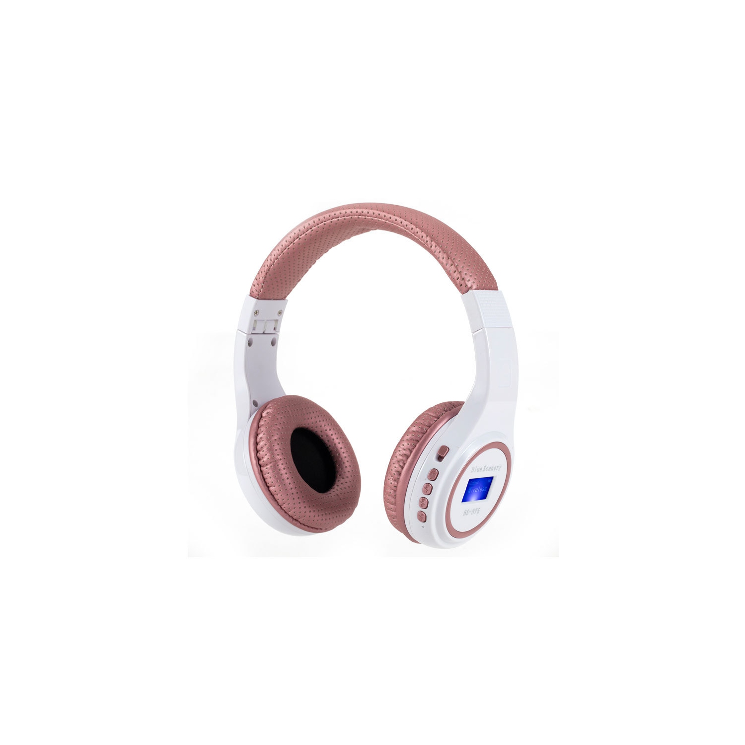 Écouteurs sport sans fil Bluetooth lumineux N75, écouteurs stéréo avec carte insérés dans la tête, écouteurs Bluetooth radio pliables - rose rouge