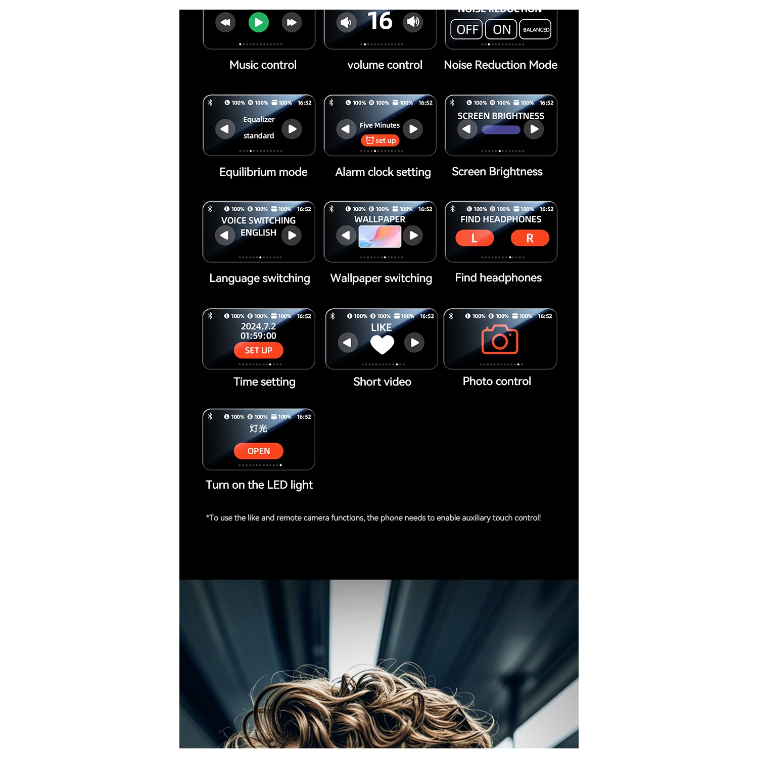 Écouteurs sans fil Bluetooth à pince avec écran tactile LED, écouteurs sport à conduction osseuse sans douleur pour tablettes, portables, téléphones