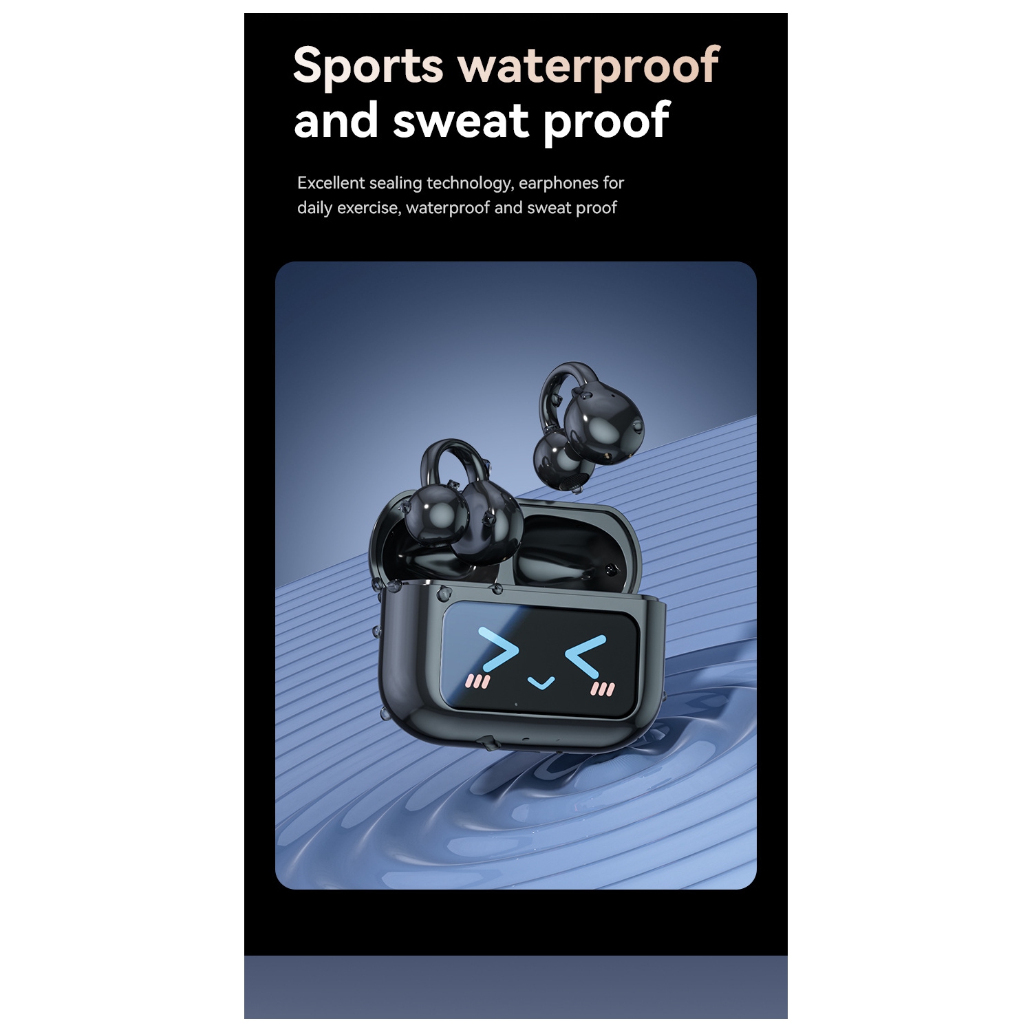 Écouteurs sans fil Bluetooth à pince avec écran tactile LED, écouteurs sport à conduction osseuse sans douleur pour tablettes, portables, téléphones