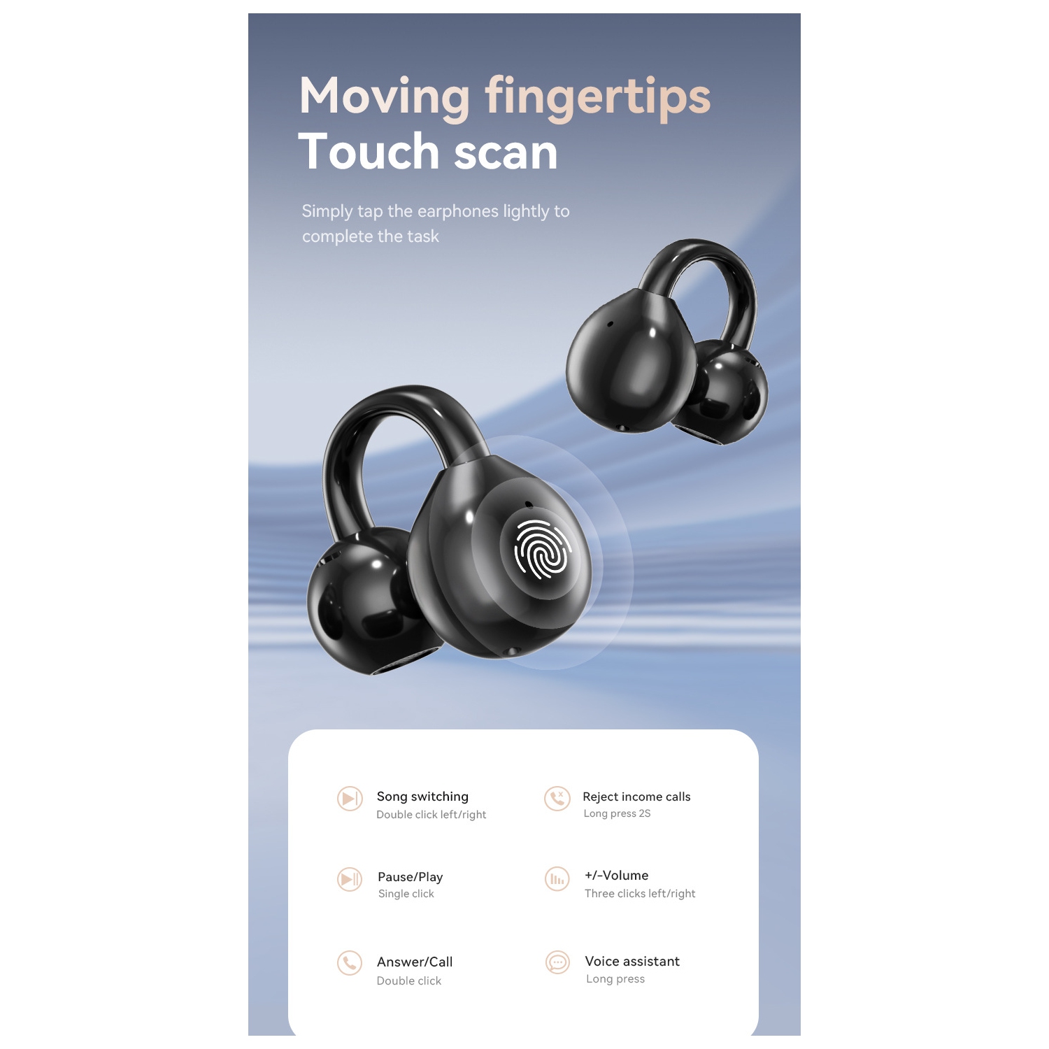 Écouteurs sans fil Bluetooth à pince avec écran tactile LED, écouteurs sport à conduction osseuse sans douleur pour tablettes, portables, téléphones