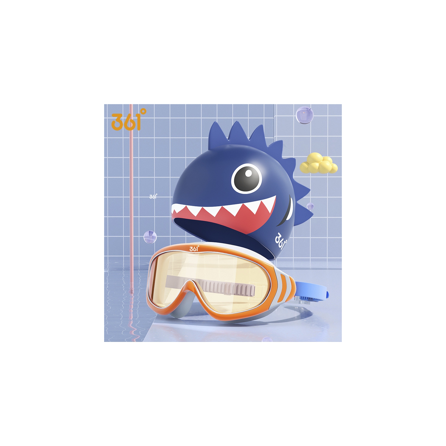 Children's swimming goggles HD waterproof and fog-proof large frame swimming goggles Professional swimming cap 6045 Hami blue + swimming cap