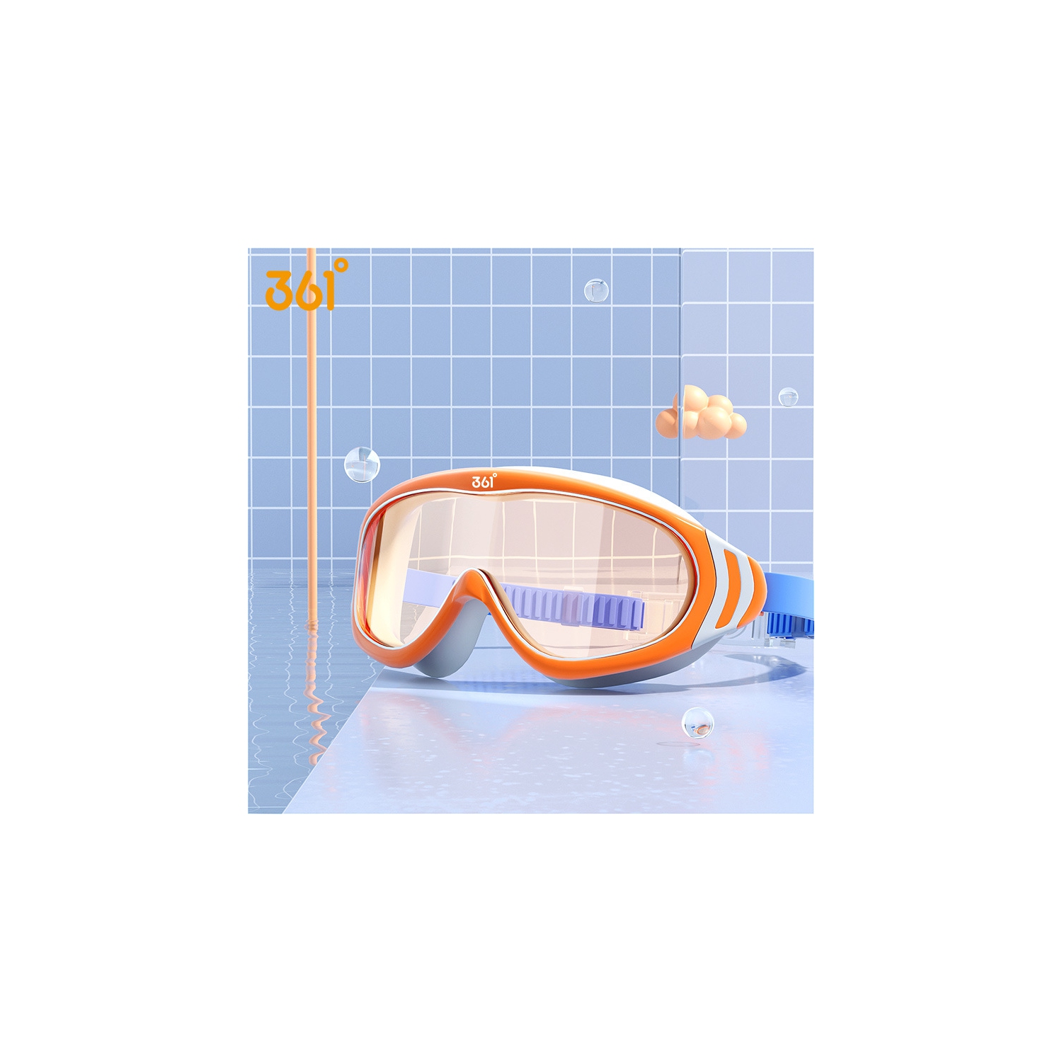 Children's swimming goggles HD waterproof and fog-proof large frame swimming goggles Professional swimming cap 6045 Hami blue + swimming cap