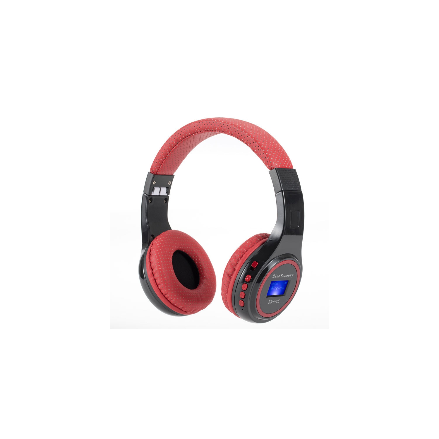 Écouteurs sport sans fil Bluetooth lumineux N75, casque stéréo avec carte insérée dans la tête, casque d'écoute Bluetooth radio pliable - rouge