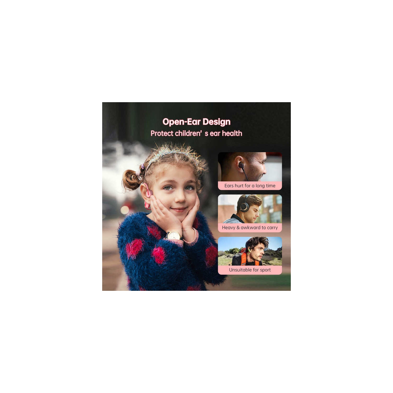 Casque d'écoute Bluetooth X12 pour enfants avec lecture de mémoire 8&nbsp;g Bluetooth 5,4 Conductive pour enfants avec microphone Ultraléger,