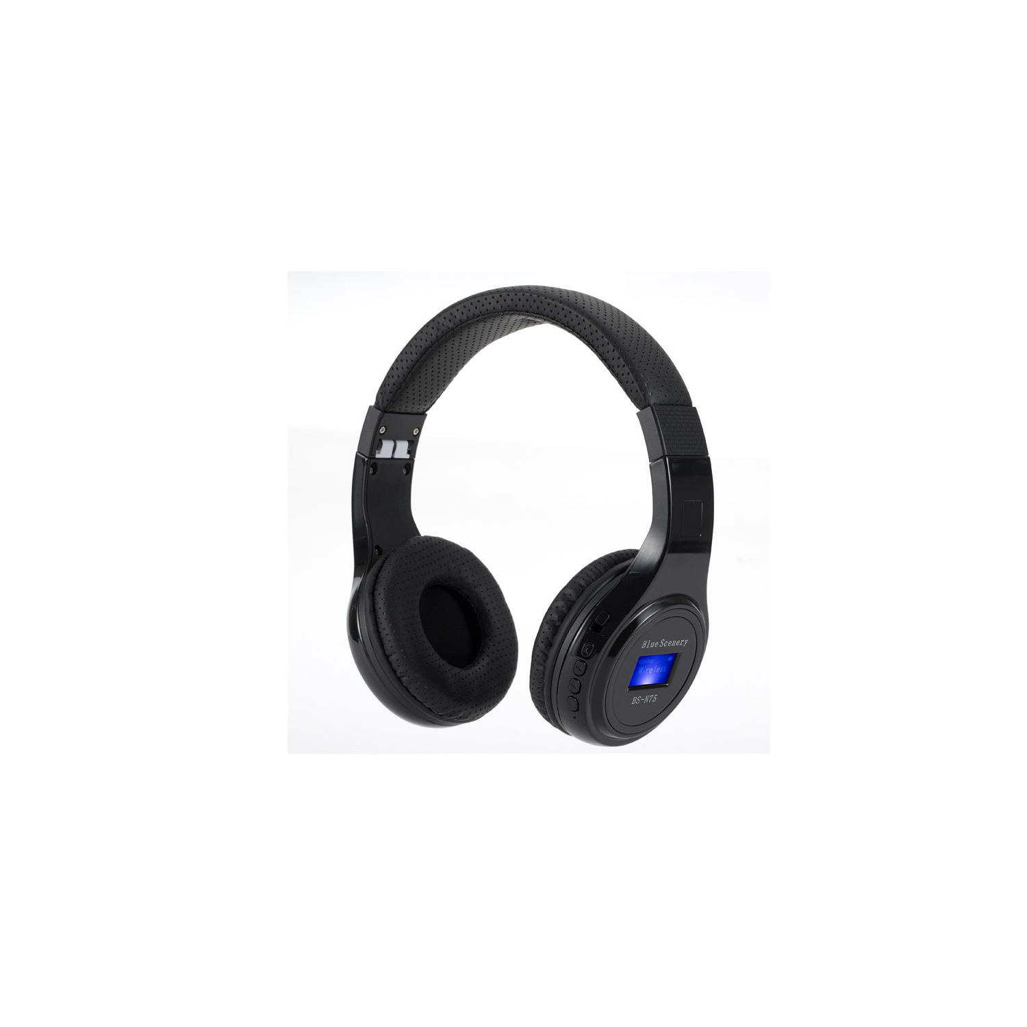 Écouteurs sport sans fil Bluetooth lumineux N75, écouteurs stéréo avec carte insérés dans la tête, écouteurs Bluetooth radio pliables - noir