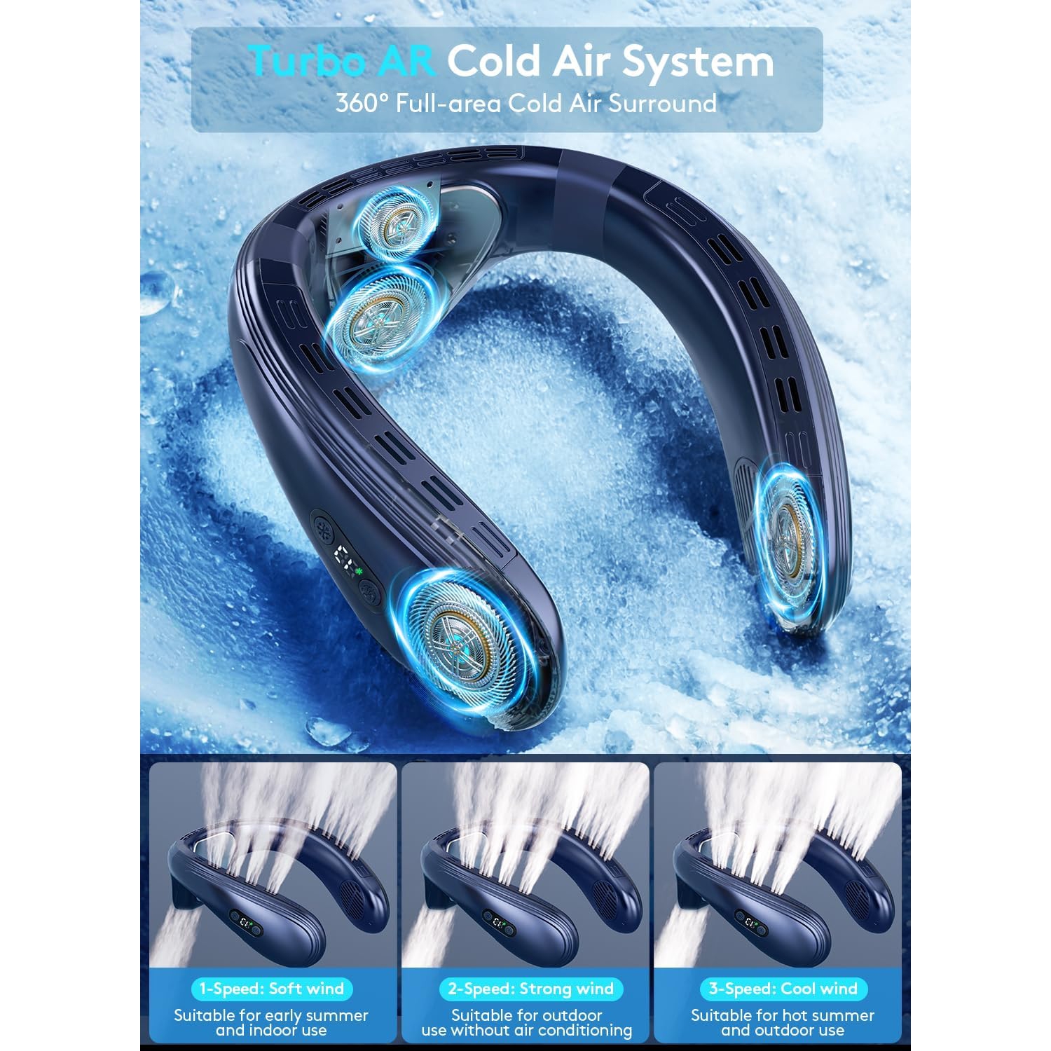 Portable Neck Cooling Fan, 360° Adjustable Airflow Personal Wearable Fan for Outdoor, Office, and Travel