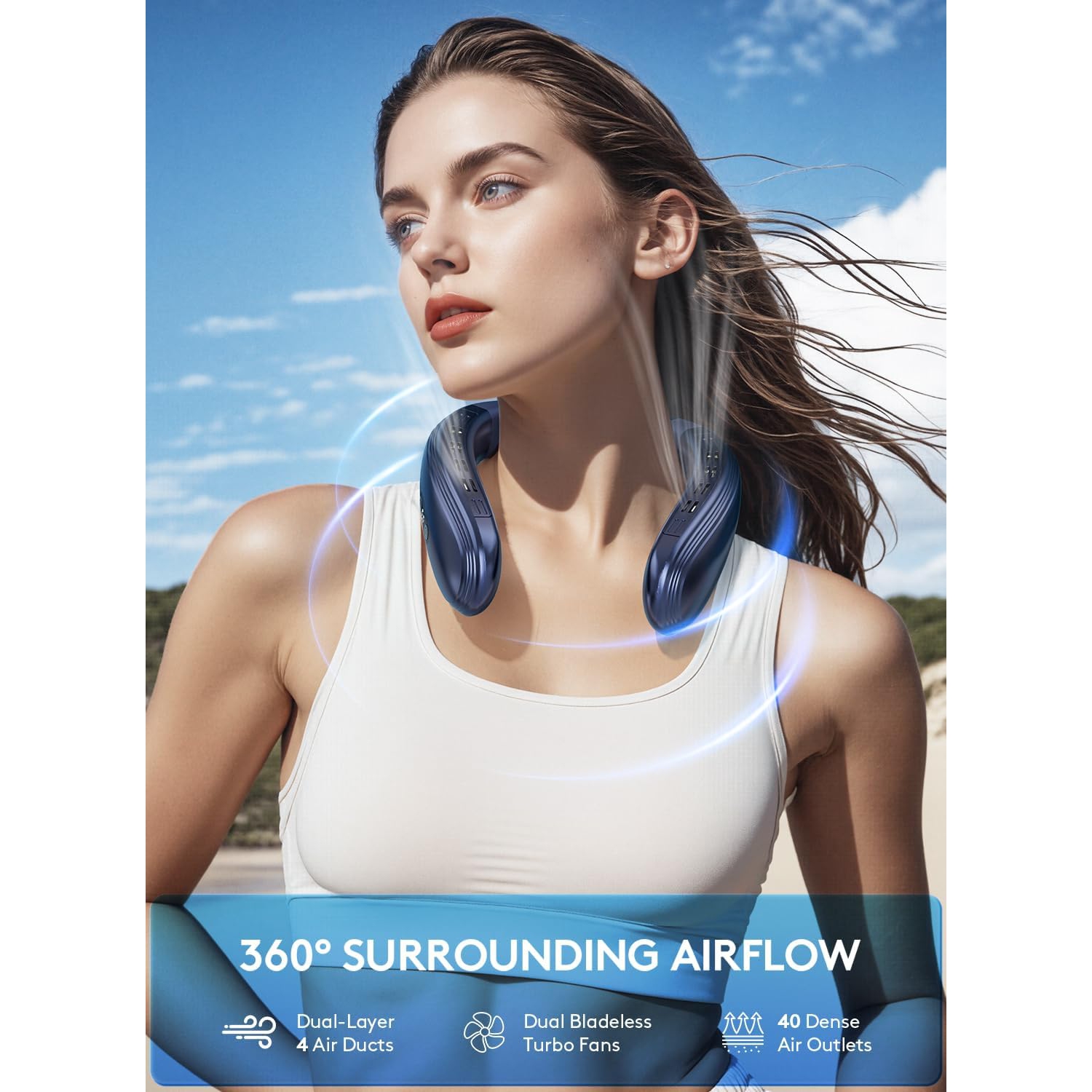 Portable Neck Cooling Fan, 360° Adjustable Airflow Personal Wearable Fan for Outdoor, Office, and Travel