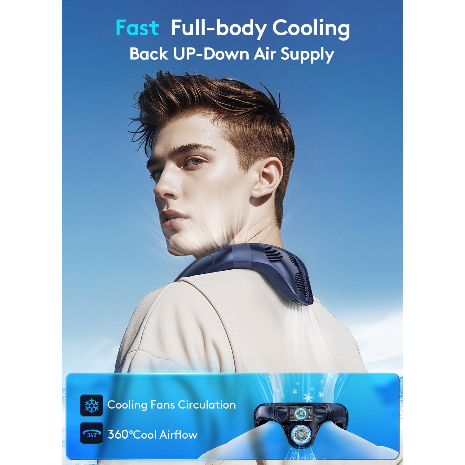 Portable Neck Cooling Fan, 360° Adjustable Airflow Personal Wearable Fan for Outdoor, Office, and Travel