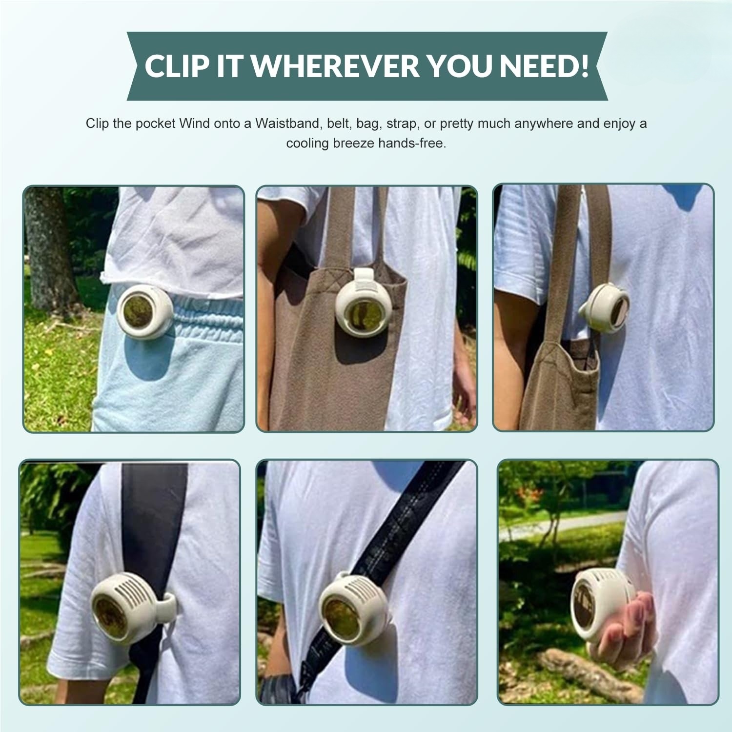 Mini ventilateur portatif à pince, ventilateur silencieux rechargeable USB, 3 vitesses ​​Ventilateur de taille