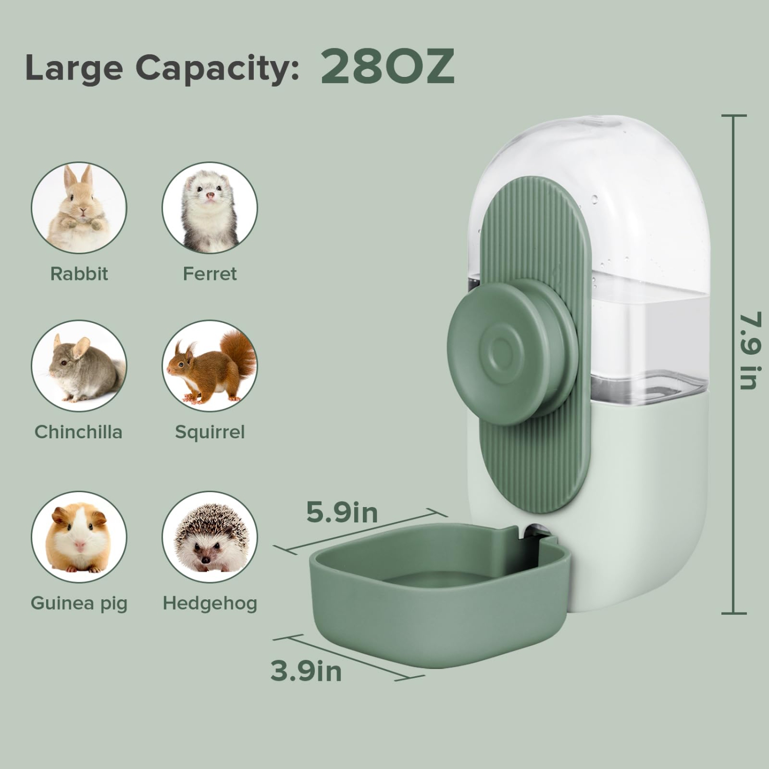 Hanging Automatic Rabbit Water Bottle, Leak-Proof Gravity Waterer for Guinea Pigs and Rabbits