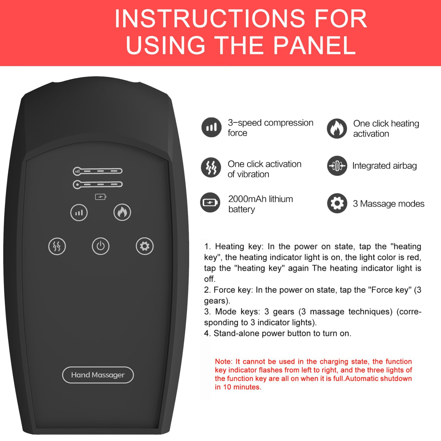 Appareil de massage sans fil chauffant et à pression pour les mains pour soulager la fatigue des mains et la douleur