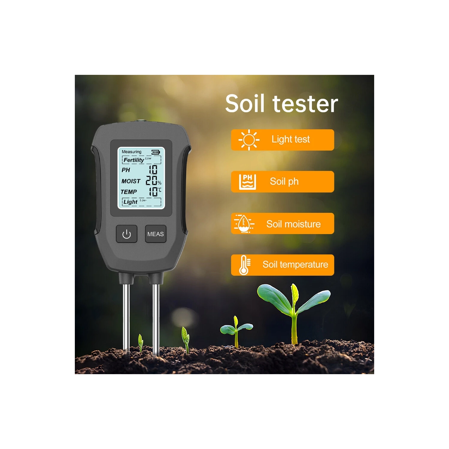 Appareil de mesure de pH/intensité lumineuse/température et d'humidité/fécondité à deux sondes de haute précision pour testeur de sol cinq-en-un à