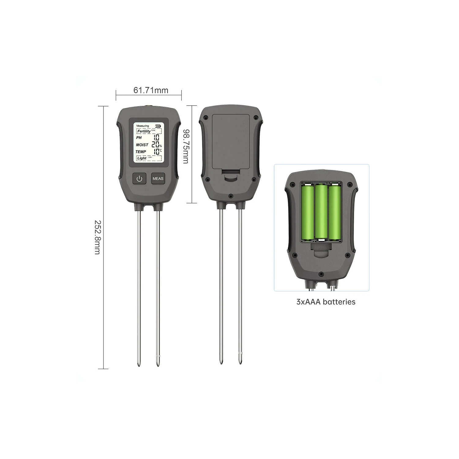 Appareil de mesure de pH/intensité lumineuse/température et d'humidité/fécondité à deux sondes de haute précision pour testeur de sol cinq-en-un à