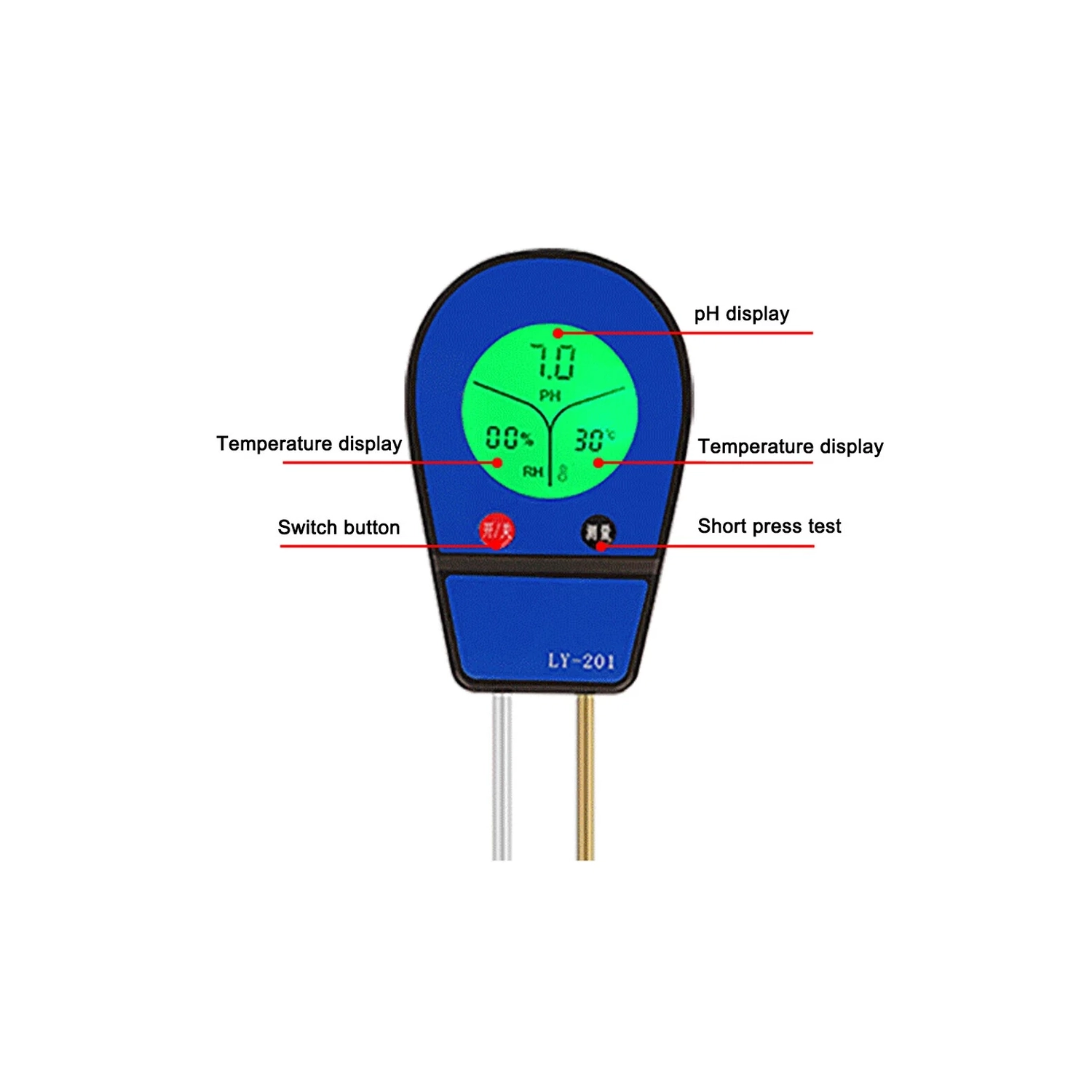 Capteur de pH de sol 3-en-1, température d'humidité, test de pH, humidité, humidité, humidité, sol, détecteur d'humidité