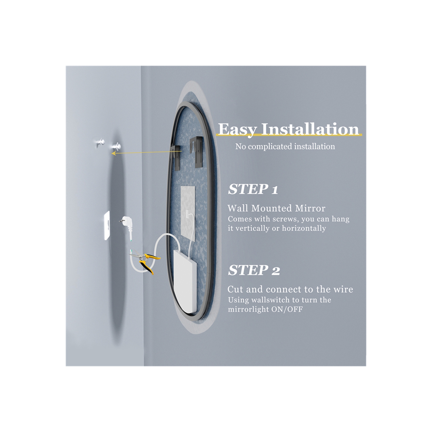 LUVODI Lighted LED Bathroom Mirror 20"x28" Irregular Stone Pattern Frosted Wall Vanity Mirror with Bright Back Lit Modern Dimmable Smart Mirror Anti