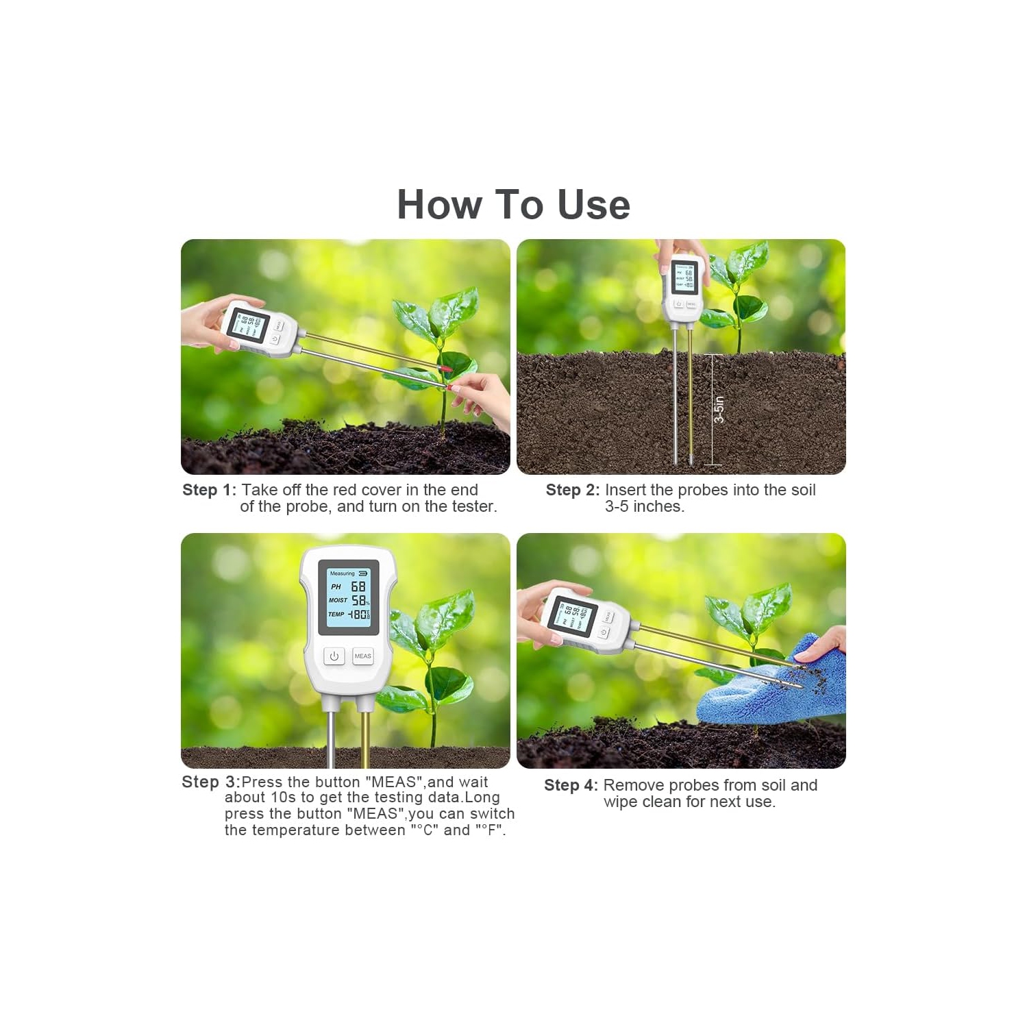 3 in 1 Soil pH Value Environmental Temperature and Humidity Tester Indoor Potted Plant Measuring Instrument Plant Growth Gardening Tools