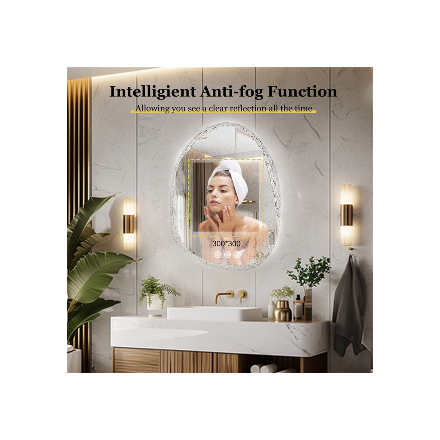 LUVODI Lighted LED Bathroom Mirror 24"x32" Irregular Stone Pattern Frosted Wall Vanity Mirror with Bright Back Lit Modern Dimmable Smart Mirror Anti