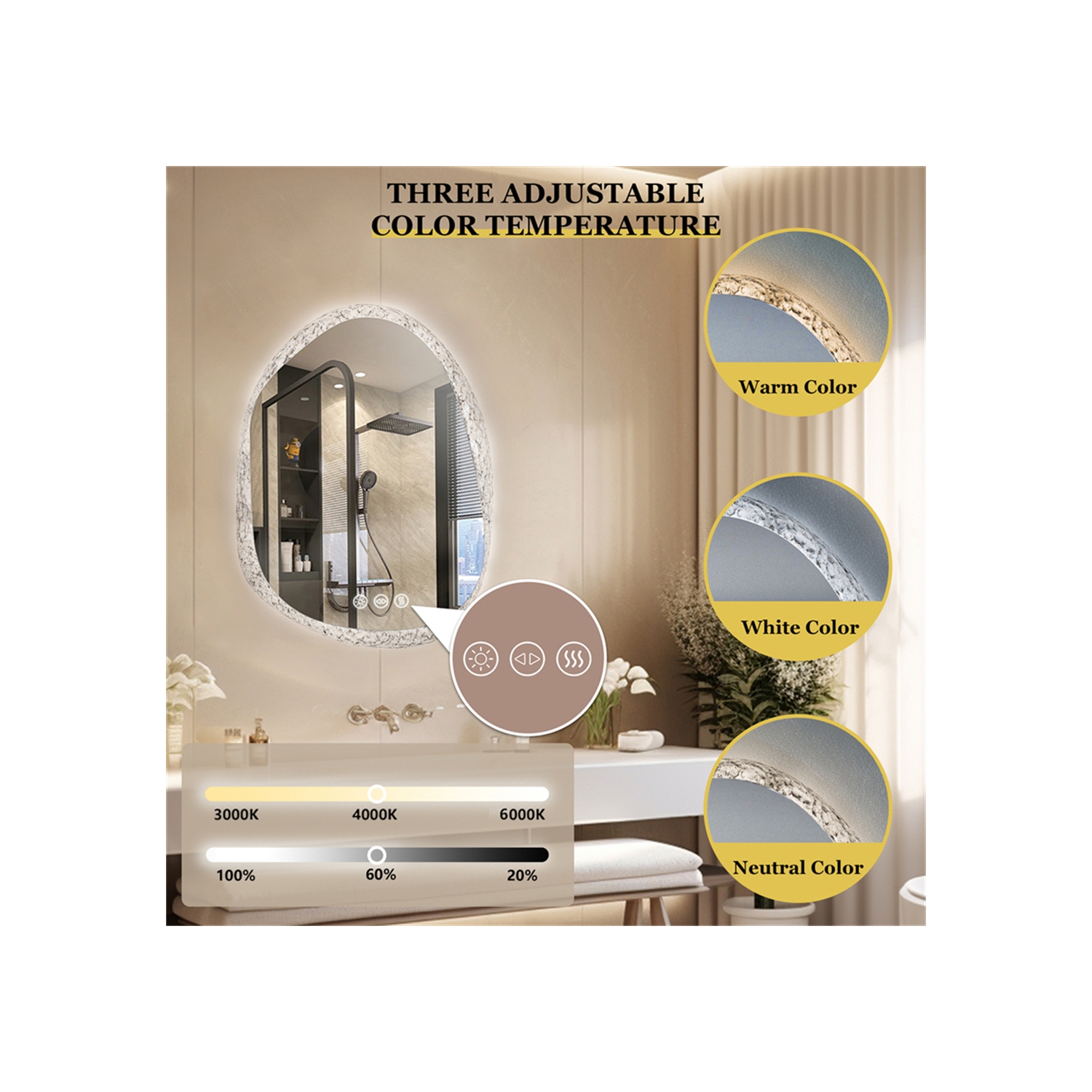 LUVODI Lighted LED Bathroom Mirror 24"x32" Irregular Stone Pattern Frosted Wall Vanity Mirror with Bright Back Lit Modern Dimmable Smart Mirror Anti