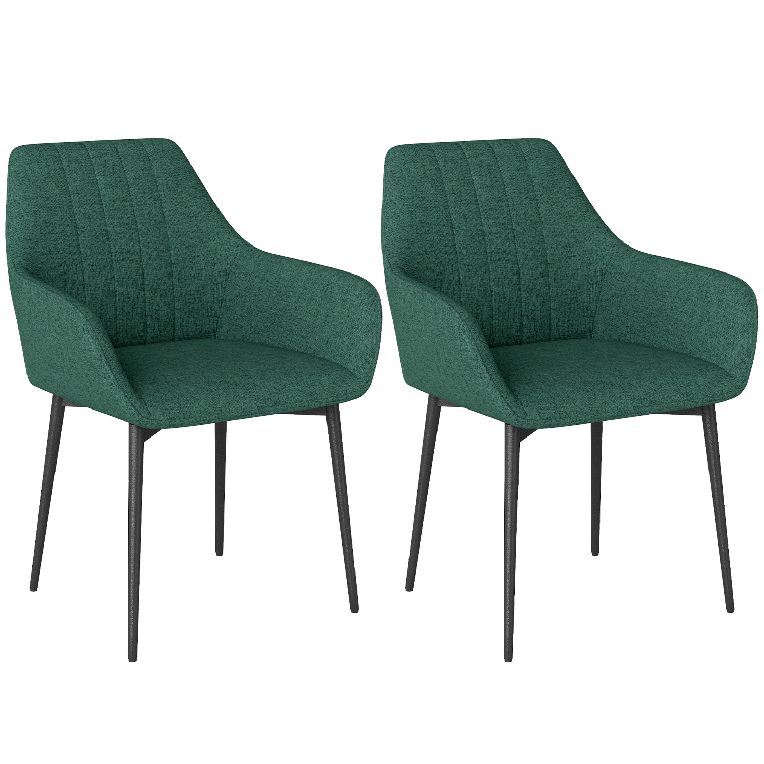 HOMCOM Dining Chairs Set of 2, Upholstered Kitchen Chairs, Linen Fabric Accent Arm Chairs with Metal Legs, Dark Green