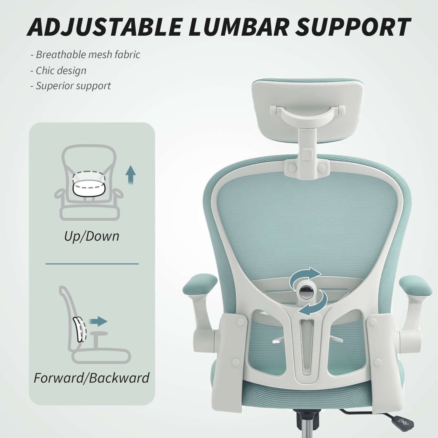 Vinsetto High Back Ergonomic Office Chair with Adjustable Headrest, Mesh Computer Desk Chair with Flip-up Armrest, 4D Lumbar Support, Rocking