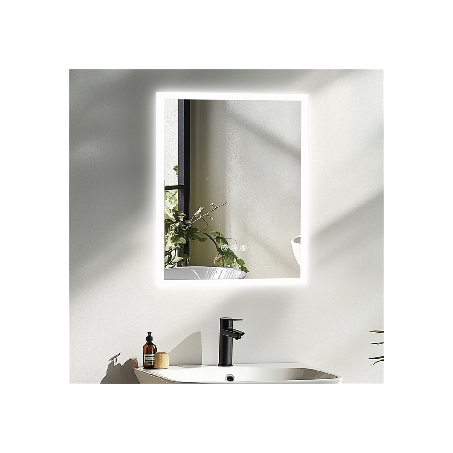 16 x 20 Inch Rectangle LED Bathroom Mirror Anti-Fog Wall Mounted Lighted Bathroom Vanity Mirror Smart Makeup Mirror 3 Colors Light Dimmable Touch