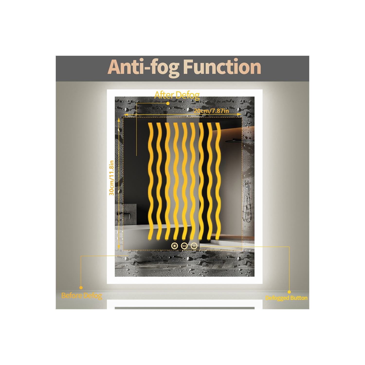 16 x 20 Inch Rectangle LED Bathroom Mirror Anti-Fog Wall Mounted Lighted Bathroom Vanity Mirror Smart Makeup Mirror 3 Colors Light Dimmable Touch