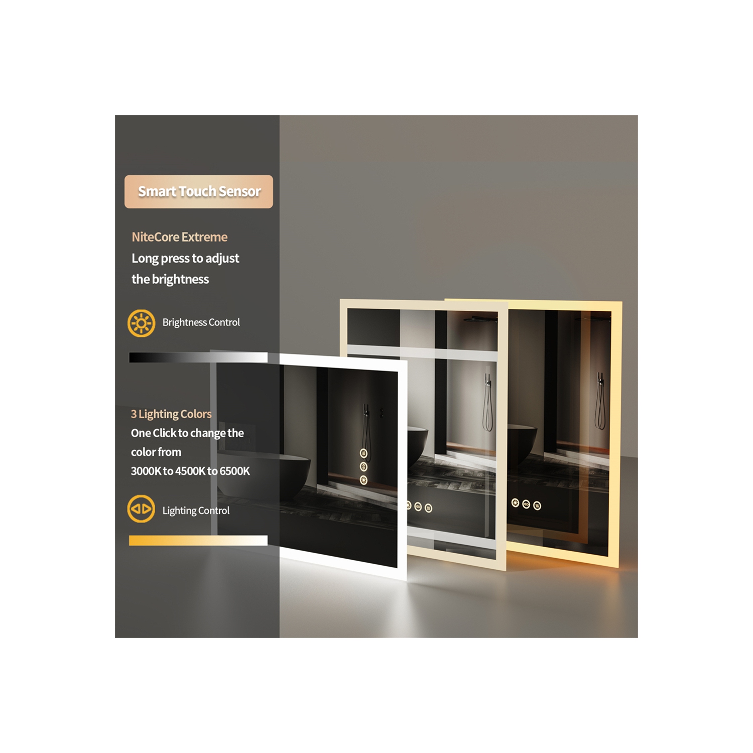 16 x 20 Inch Rectangle LED Bathroom Mirror Anti-Fog Wall Mounted Lighted Bathroom Vanity Mirror Smart Makeup Mirror 3 Colors Light Dimmable Touch