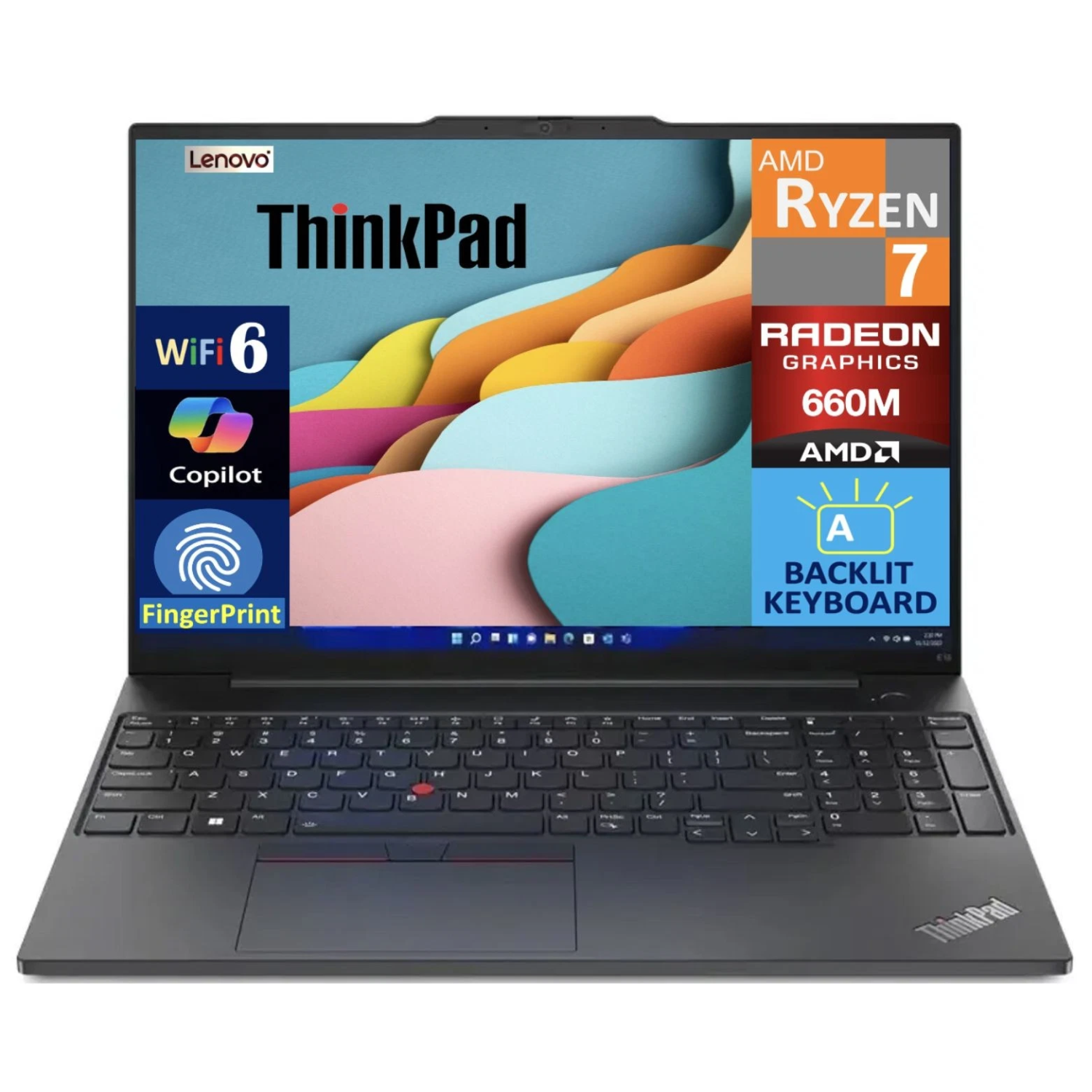 Lenovo ThinkPad E16 Gen 2 16&nbsp;po 1920 x 1200, AMD 7 7735, 32&nbsp;Go DDR5 2&nbsp;To SSD, Radeon 660&nbsp;M AMD, Windows 11 Pro, noir