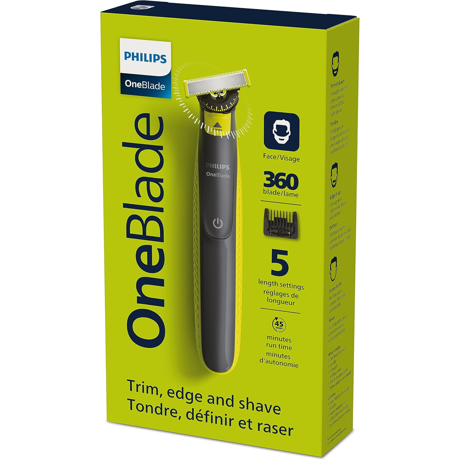 Rasoir Philips OneBlade 360 visage, humide et sec, coupe, tranchant et rasage avec lame 360, QLes 2724/22