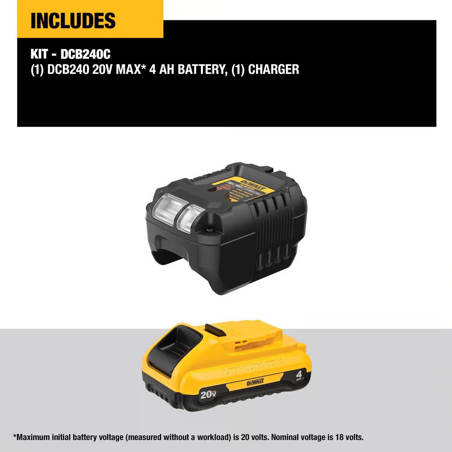 DeWalt DCB240C 20V Max 4Ah Lithium Ion Battery and Charger Starter Kit