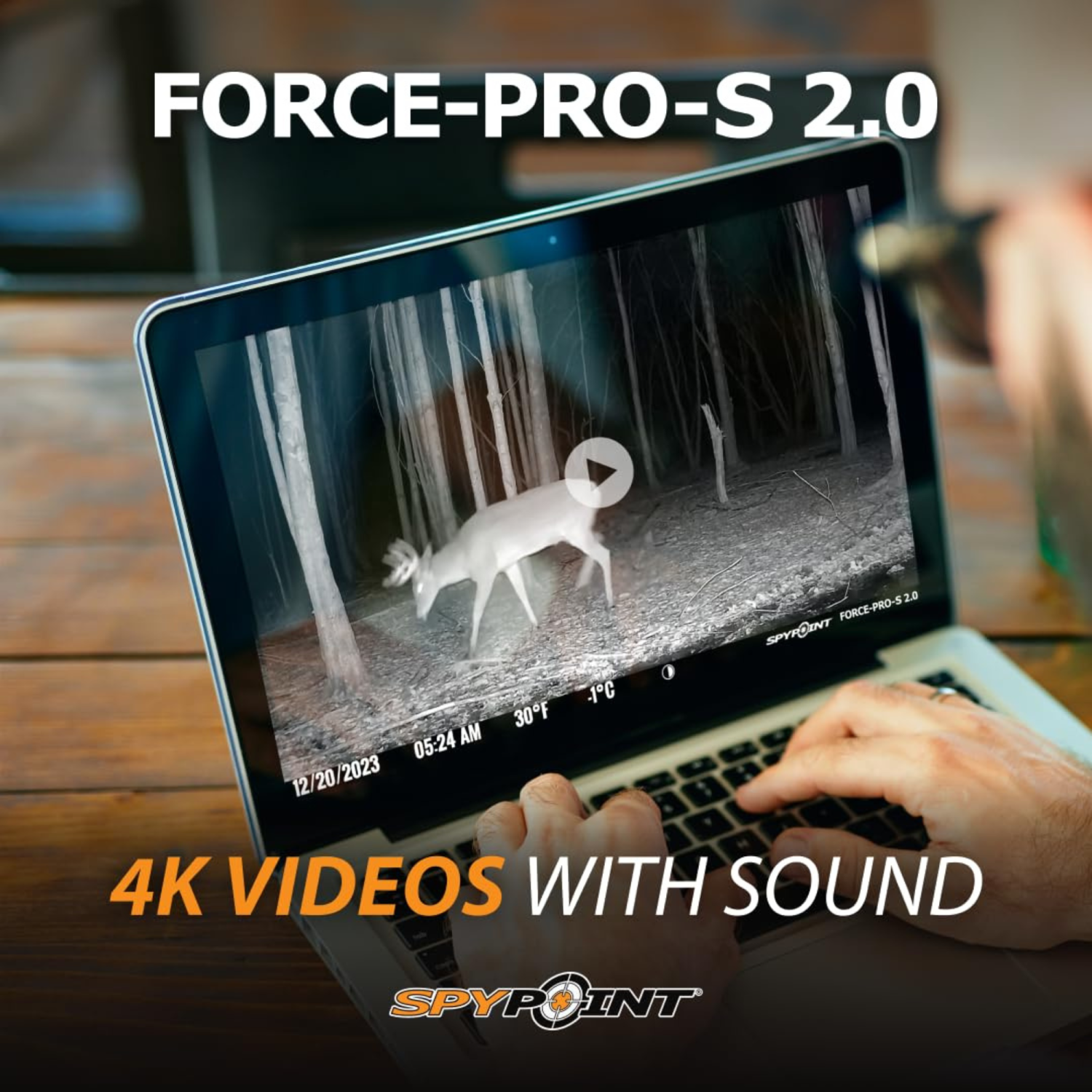 SPYPOINT Force-PRO-S 2.0 Solar Trail Camera, Non-Cellular, Integrated Solar Panel, 0.2S Trigger Speed,110 ft Detection Range, 4K/2K/1080p Video