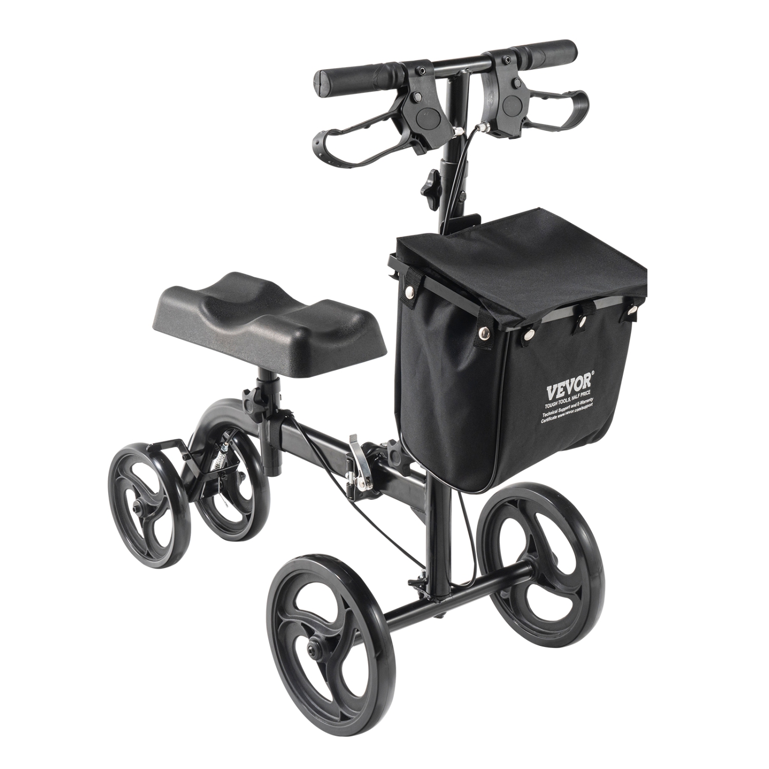 VEVOR Knee Scooter, Carbon Steel Steerable Knee Walker with Height-Adjustable Handlebar & Knee Pad, Solid Wheels, Dual Brakes, Leg Recovery Scooter