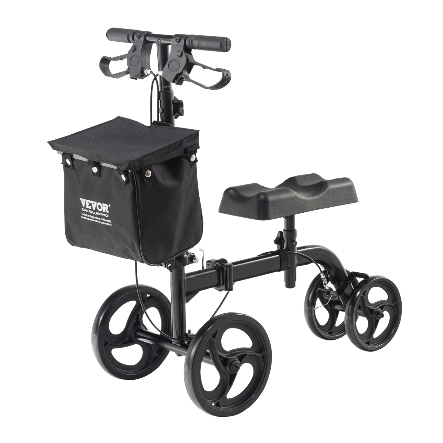 VEVOR Knee Scooter, Carbon Steel Steerable Knee Walker with Height-Adjustable Handlebar & Knee Pad, Solid Wheels, Dual Brakes, Leg Recovery Scooter