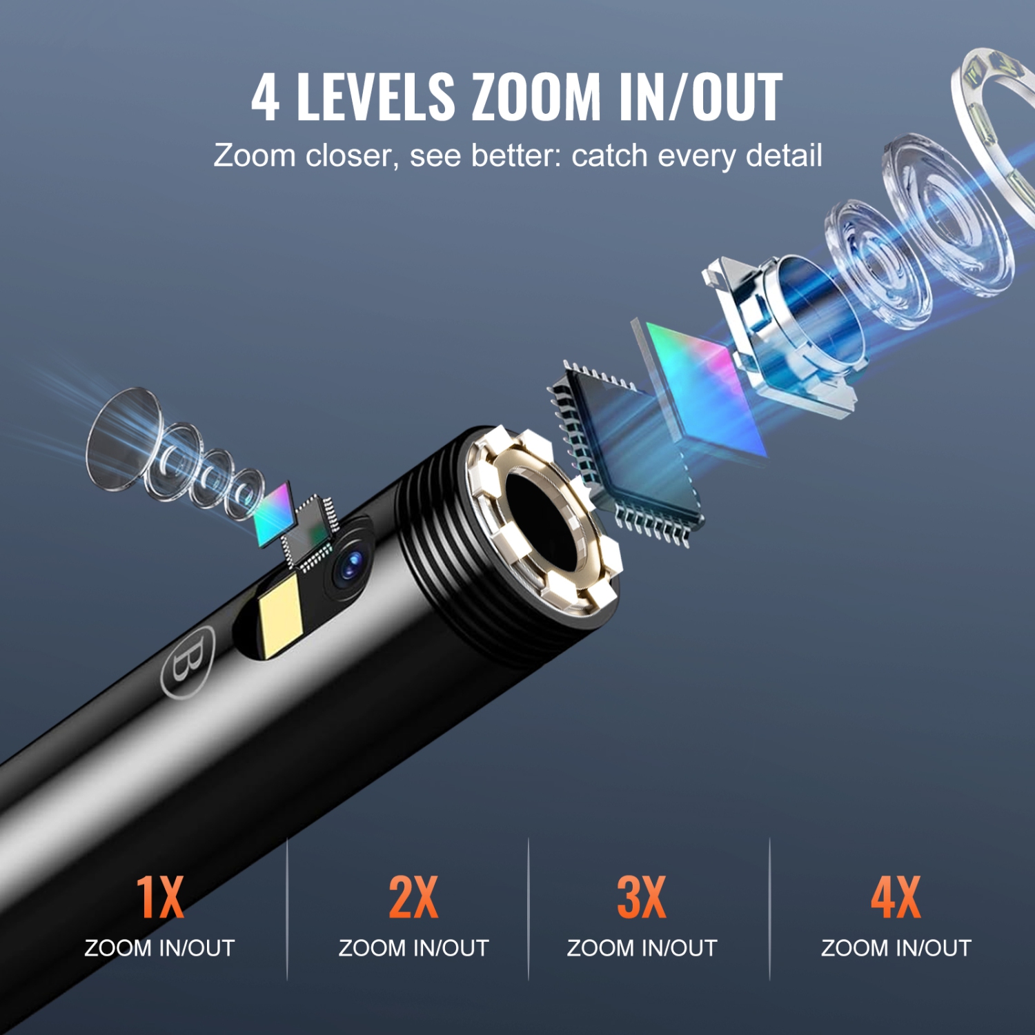 Caméra d'endoscope VEVOR 4X Zoom avec lumière, lunette astronomique à deux objectifs avec câble semi-rigide de 49,2PI, caméra d'inspection 4,3"