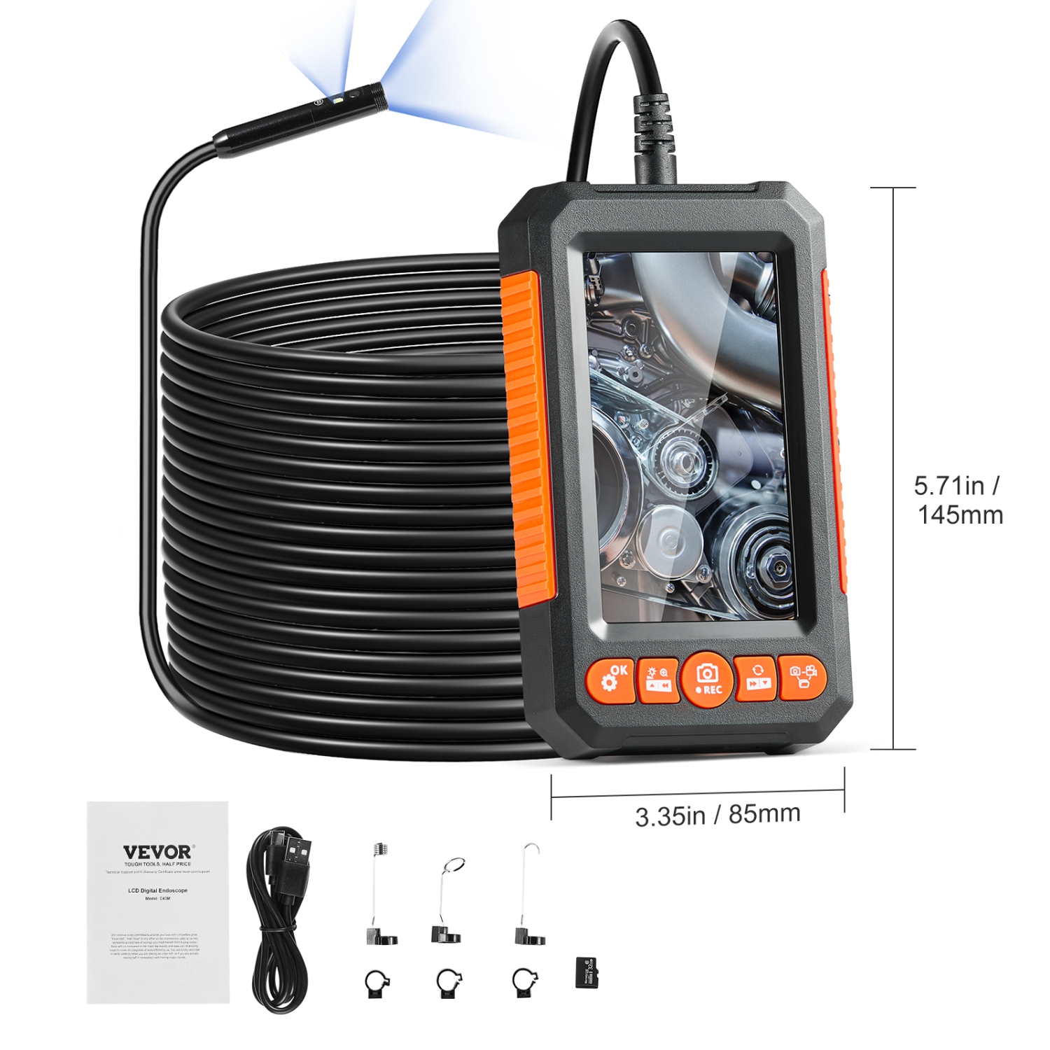 Caméra d'endoscope VEVOR 4X Zoom avec lumière, lunette astronomique à deux objectifs avec câble semi-rigide de 49,2PI, caméra d'inspection 4,3"